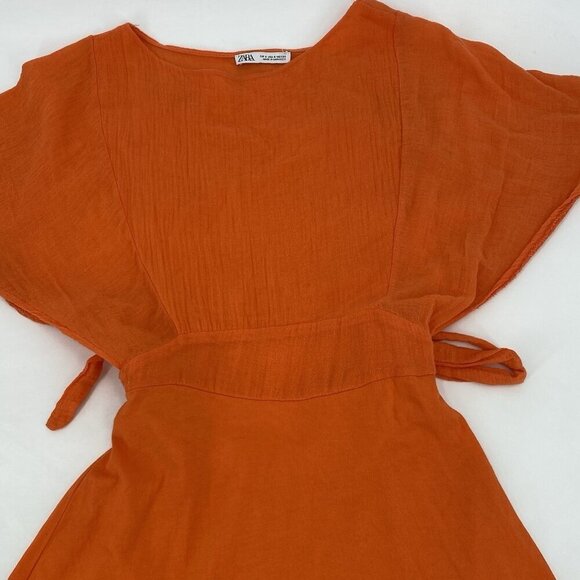 Zara Size Small Orange Cotton Open Back Dress Boho Contemporary Gauze - Picture 8 of 14